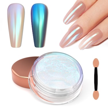 Laza Chameleon Pearl Chrome Nail Powder, Glazed Donut Metallic Mirror Effect Pigment, Iridescent Aurora Nail Glitter Holographic Fairy Dust Nail Art Supplies Nail Techs, Resin Craft &ndash; Mermaid Legend