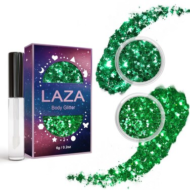Laza 2 Jars St. Patrick&rsquo;s Day Body Glitter Iridescent Chunky Sequins with Glitter Glue Women Eyeshadow Makeup Face Paint Festival Rave Outfits Hair Accessories Carnival Party Costumes - Lush Clove