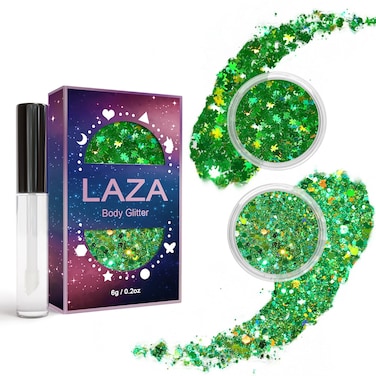 Laza 2 Jars St. Patrick&rsquo;s Day Body Glitter Iridescent Chunky Sequins with Glitter Glue Women Eyeshadow Makeup Face Paint Festival Rave Outfits Hair Accessories Carnival Party Costumes-Iridescent Clove