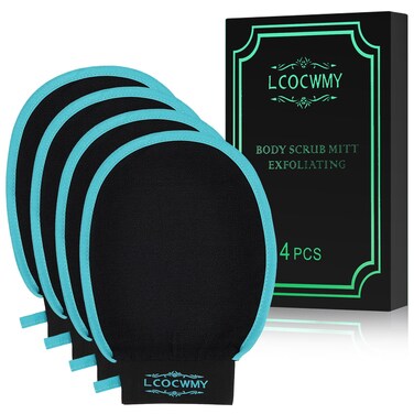 Exfoliating Gloves, (4pcs) Durable Body Scrub, Dead Skin Remover &amp; Body Scrubber Exfoliator, Body Exfoliating Gloves for Shower, washcloth exfoliating, exfoliating Glove for Smooth Skin