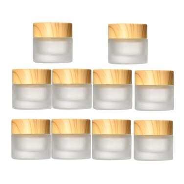 Leadigol 10Pack Empty Sample Jars, Frosted Glass Cream Jar Bottle with Lid Cosmetic, Refillable Cream Jar Pot for Makeup Lotion, Cosmetic Containers Refillable Jars