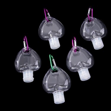 Leadigol 5 PCS Plastic Heart-shaped Keychain Bottles, 50ml Empty Hand Wash Bottles with Keychain Clear Refillable Squeeze Bottle Cosmetic Container for Travel