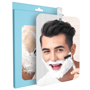 Shower Mirror Fogless, 7.8In x 9.8In Fogless Mirror for Shower, Shower Mirror Fogless for Shaving with 1 Adhesive Hooks, Bathroom Shatterproof Shaving Mirror for Men Shaving in The Shower