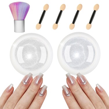 Pearl Chrome Nail Powder with Nail Duster Brush - Super Sheer Pearl Efect White Pearl Chrome Nail Powder Iridescent Aurora Mermaid Glazed Donut Chrome Nail Powder for Nails Art DIY