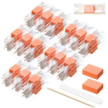 120 Sets Disposable Manicure Kit Basics 3 Pieces Nail Kit, White Wood Nail File 180/180 Grit, Orange Mini Buffer 100/180 Grit, Individually Packed Mini Pedicure Set for Fingernails Toenails