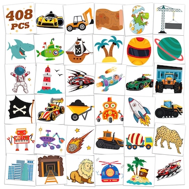 Leesgel 408 PCS Temporary Tattoo Kids Party Favors, Individually Wrapped Kids Tattoos School Supplies Teacher Stickers, Funny Custom Birthday Goodie Bags Stuffers Fillers