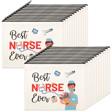 LEIFIDE 24 Pieces Nurse Appreciation Gift Makeup Bags for Women, Canvas Nurse Cosmetic Bag Practitioner Gifts(Vivid Style)