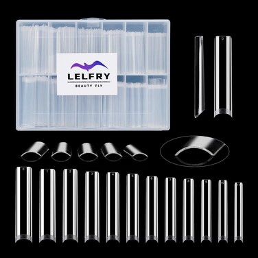 Tapered Square No C Curve Flat Nails Tips 240PCS Extra Long Square Straight Fake Nail Tips, Soft Gel Acrylic Nail Tips 12 Sizes for Professional&amp;Home DIY