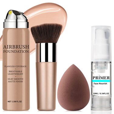AirBrush Foundation Spray With Primer and Brush, Silky Mist Foundation Spray Makeup, Full Coverage Foundation for Smooth Radiant Finish, Formula Breathable Lightweight Hydrating(#1 Natural)