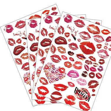 Lip Temporary Tattoos, Red Pink Lip Print Kiss Face Tattoo Stickers Body Decorations