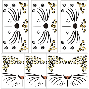 Fake Cheetah Face Tattoos 6-Sheet Leopard Print Temporary Tattoo Whisker Tattoos