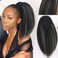 LEOSA Highlighted Ponytail Extension Yaki Drawstring Ponytail for Black Women Short Kinky Straight Ponytail Black Mixed Gray Hair Pieces Natural 4c Clip on Pony tails Hair Extensions
