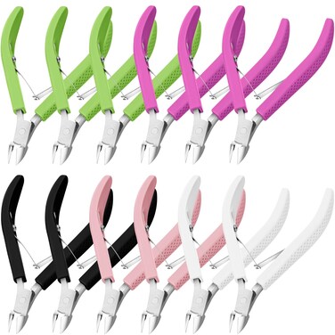 12 Pack Cuticle Nippers Upgraded Trimmer Kit with Non Slip Silicone Handle Stainless Steel Cuticle Cutter Clipper Manicure Tool for Nail Care Fingernails and Toenails