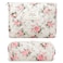 2Pcs Quilted Cotton Makeup Bag Large Travel Makeup Pouch Small Brush Holder Set for Women Floral Coquette Makeup Bag Cute Aesthetic Cosmetic Bag Blue Toiletry Organizer Storage Bag Big Zipper Pouch