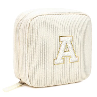 LETGO Birthday Gifts for Women Small Personalized Initial Monogram Makeup Bag,Preppy Corduroy Makeup Bags Travel Toiletry Bag Cute Pouch Purse for Her Mom Girlfriend Wife Sister Teacher Bridesmaid