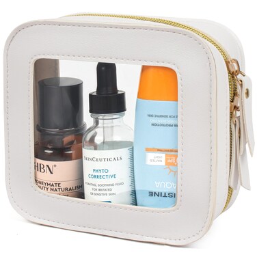 LETGO Mini Makeup Bag,Clear Makeup Bag Cute Makeup Bag Small Makeup Bag for Purse Essentials Car Accessories for Women Mini Toiletry Bag for Women Men (Clear White, Mini)