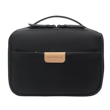 LEVEL8 Travel Toiletry Bag for Men Women, Water Repellent Shaving Bag for Toiletries Accessories, Storage Bags with Divider and Handle, Small/Black