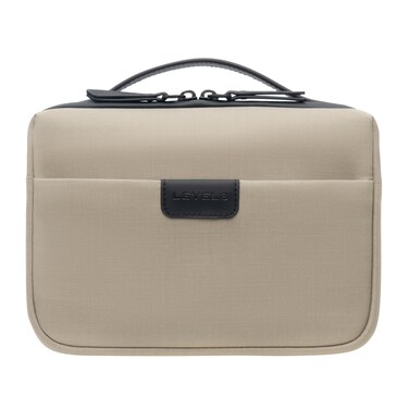LEVEL8 Travel Toiletry Bag for Men Women, Water Repellent Shaving Bag for Toiletries Accessories, Storage Bags with Divider and Handle, Small/Khaki