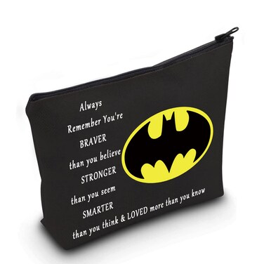 LEVLO Bat Classic Logo Make Up Bag - Cosmetic Gift, Stronger Smarter Than You Think, Black Zipper Pouch