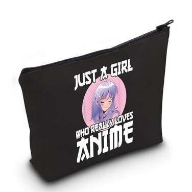 LEVLO Anime Fans Make up Bag Anime Lover Gift Just A Girl Who Really Loves Anime Cosmetic Make up Bag (Loves Anime Black)