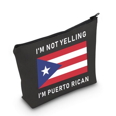 LEVLO Funny Puerto Rico Cosmetic Bags Souvenirs I'm Not Yelling I'm Puerto Rican Makeup Bags Puerto Rican Root Flag Gifts (Puerto Rican+black)