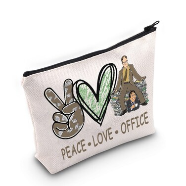 LEVLO Funny Dwight and Michael Cosmetic Bag TV Show Fans Gift Peace Love TV Show Makeup Zipper Pouch Bag TV Show Merchandisee(Peace Office)