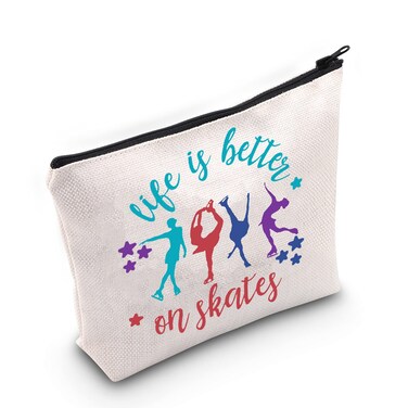 LEVLO Ice Skate Cosmetic Bag Skate Lover Gift Life Is Better On Skates Make up Zipper Pouch Bag Figure Skating Gift(Life Is Better On Skates)