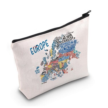 Europe Adventure Lover Makeup Bag European Map Travel Vacation Holiday Cosmetic Bag BFF Women Gift (EUROPE)