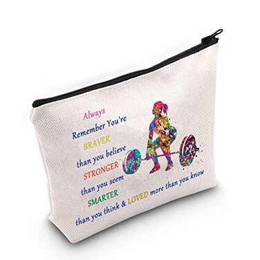 LEVLO Weight Lifting Cosmetic Make Up Bag Weightlifter Gifts Idea You Are Braver Stronger Smarter Than You Think Weightlifting Makeup Zipper Pouch Bag (Always Weight Lifting)