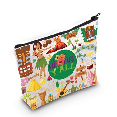 LEVLO Aloha Hawaii Holiday Cosmetic Make Up Bag - Travel Gift Beach Guitar Zipper Pouch Bag - Aloha Hawaiian Party Gift