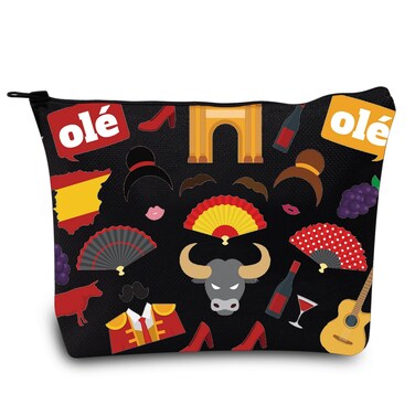 LEVLO Spain Travel Gift Flamenco Theme Zipper Pouch Bag Spanish Souvenir Gift Matador Merch (OLE Black)