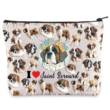 LEVLO Saint Bernard Dog Cosmetic Makeup Bag St Bernard Lover Gift I love Saint Bernard Travel Pouch Bag St Bernard Merchandise (I love St Bernard)