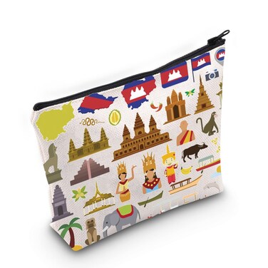 LEVLO Cambodia Travel Cosmetic Bag Cambodia Souvenir Gift Southeast Asia Theme Zipper Pouch Bag Thai Merch (Cambodia)