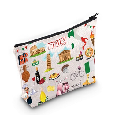 LEVLO Italy Travel Pouch Bag Rome Souvenir Gift Pisa Tower Colosseum Venice Carnival Zipper Pouch Bag Italy Trip Gift (Italy Black)