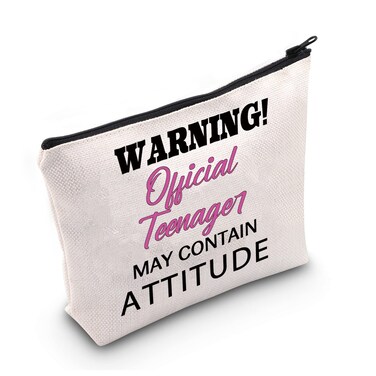 LEVLO Teen Birthday Gifts Warning Official Teenager May Contain Attitude Makeup Bags Official Teenager 13th Birthday Gifts(Official Teenager)