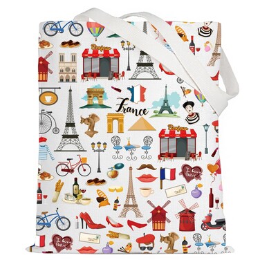 LEVLO France Travel Culture Gift French Theme Travel Pouch Bag Paris Landmarks Gift French Souvenir Gift (France Tote)