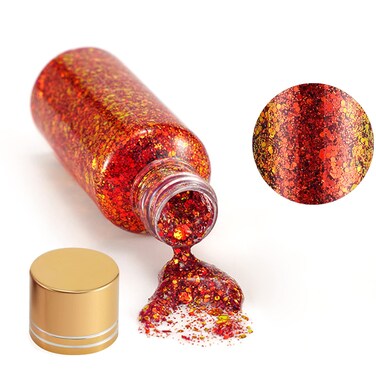 Holographic Body Glitter Gel, Mermaid Sequins Face Glitter Makeup for Body, Hair, Face, Nail, Eyeshadow, Long Lasting Waterproof Party Glitter for Festival Stage Nightclubs, 1oz (Laser Red)