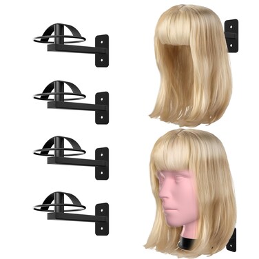 Wig Holder For Multiple Wigs, 4pcs Wig Head Stand For Styling , Wig Hanger Display Wig Mannequin Head Wall Mount Metal Rack （Black
