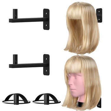 Wig Stand Wall Mount, 2pcs Hanging Wig Holder Head Wig Rack For Multiple Wigs Storage For Mannequin Head (Metal Black)