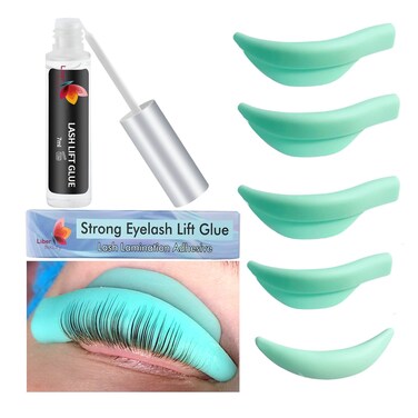 Eyelash Lift Pads With Strong Lash Lift Glue Eyelash Perm Silicone Rods 5 Sizes Reusable Soft Lash Lift Shields for Different Length Eyelashes Perfect Lifting (Green rods+Glue)