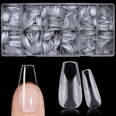 600pc Medium Coffin Nail Tips Fake Nails Press on Nails Clear Nail Tip Full Cover False Nails Artificial Fingernail, 12 Sizes Soft x Gel Nail Tips for Acrylic Nails x Gel Nail Extensions