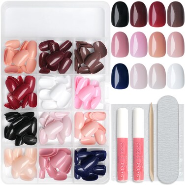 288pc Round Almond Press on Nails Short Fake Nails with Glue and Adhesive Tabs, 12 Sizes Acrylic Nails Press on Nails Short Oval Glue on Nails, Artificial False Nails Press ons Stick on Nails