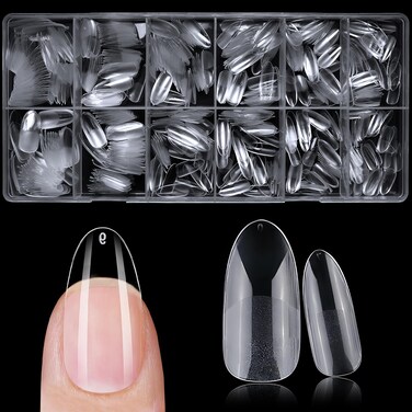 600pc Long Round Nail Tips Fake Nails Press on Nails Clear Nail Tip Full Cover False Nails Artificial Fingernail, 12 Sizes Soft x Gel Nail Tips for Acrylic Nails x Gel Nail Extensions