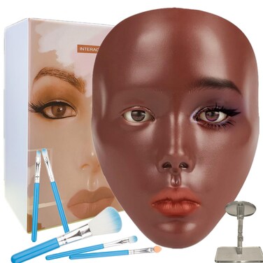 Makeup Practice Face, Liflikee Makeup Mannequin Face with Makeup Practice Face Board,Silicone Full Face Practice Eyelash Eye Shadow, for Emerging Makeup Artist,Girl's Gift,Reusable makeup Face (CO2)