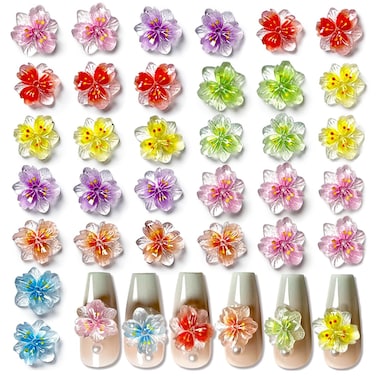 50pcs 3D Flowers for Nails Charms 7 Colors Ice Translucent Flower Nail Art Charms Luminous Flower Charms for Nails Design Resin Flower Petals Floral Nail Jewels