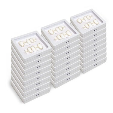 LIGHT RAIN Press on Nail Packaging Storage Box Case - 3.5 x 3.5 X 0.8 Inch 3D Floating Frame 24 pcs, Display Card 24 pcs, Pre-cut Double Sided Strong Tape 48 pcs, OPP bag 24 pcs
