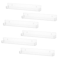 LikeU 6 PCS Clear Acrylic Floating Shelves Book Shelf Display Ledge,5 MM Thick Wall Mounted Storage Shelf for Nursery Decor,Invisible Kids Bookshelf and Small Toy Storage,15 Inch