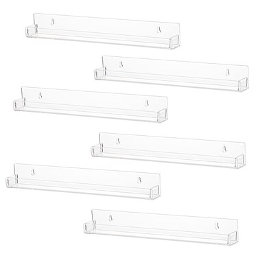 LikeU 6 PCS Clear Acrylic Floating Shelves Book Shelf Display Ledge,5 MM Thick Wall Mounted Storage Shelf for Nursery Decor,Invisible Kids Bookshelf and Small Toy Storage,15 Inch