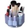 LINFIDITE 360&deg;Rotating Makeup Organizer Holder Cosmetic Display Case Clear Makeup Brush Lip Gloss Organizer Case with 5 Slots Round Turntable Storage Tray for Vanity, Bathroom, Counter Organizer Blue