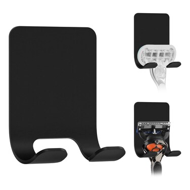 Linkidea 2 Packs Wall Mount Razor Holder for Shower, Stainless Steel Self Adhesive Shaver Hooks, Sticky Hanger Compatible with Venus Platinum, Fusion 5 Proshield, Mach 3 Classic (Black)